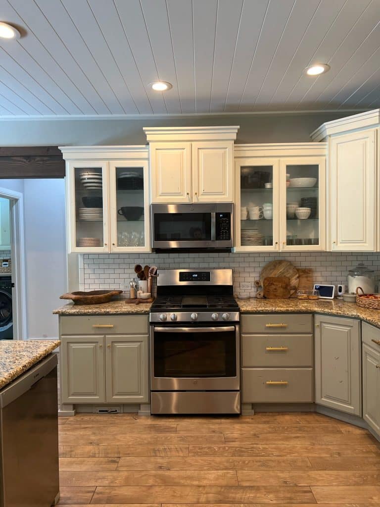 Organized kitchen with neatly arranged cabinets, drawers, and countertops